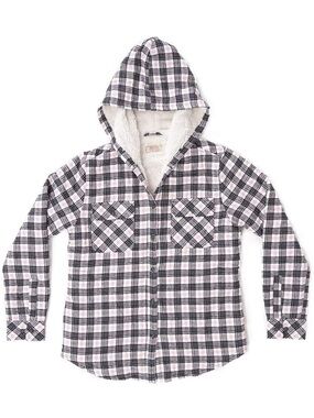Boston Traders Hooded Sherpa-Lined Plaid Shirt Jacket - Pink/Dark Navy Blue